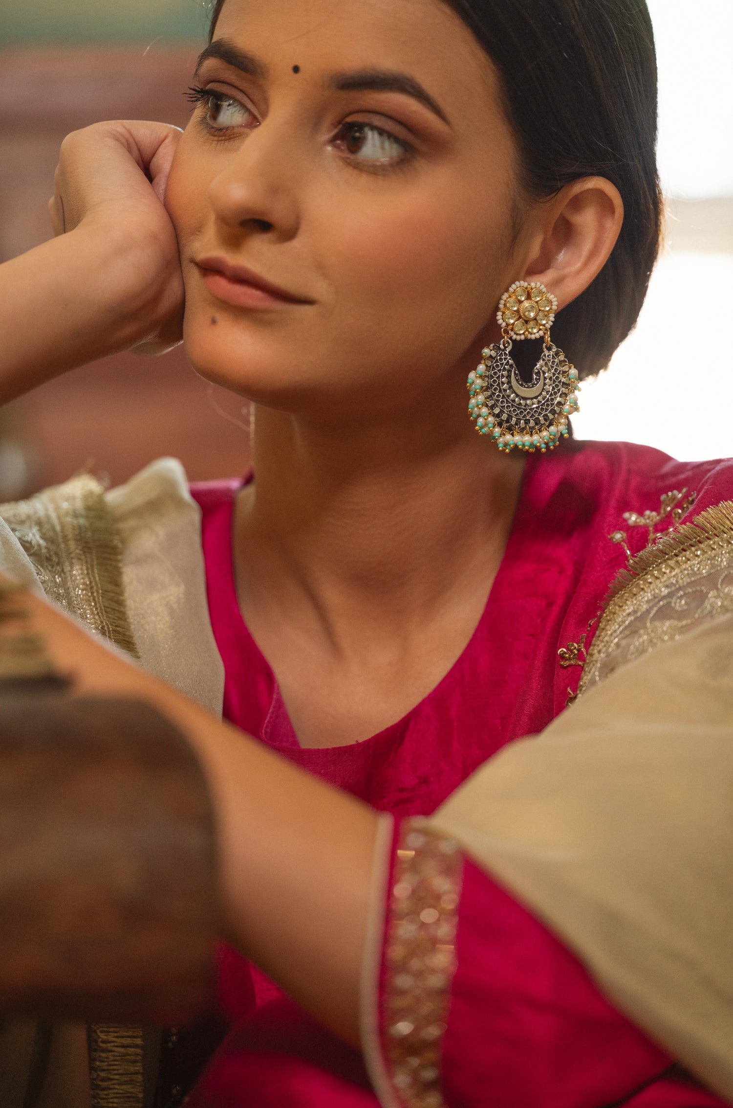 Wamika Turquoise Kundan Silver Chandbali