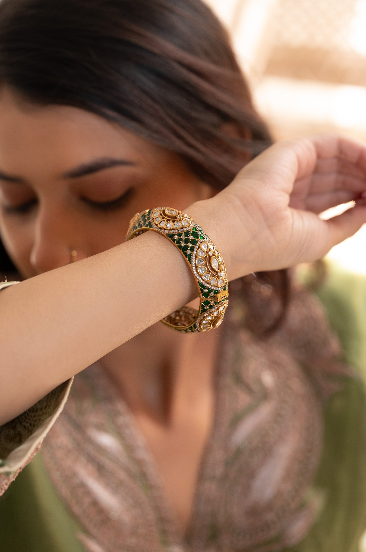 Siddhi Green Victorian Polki Bangle