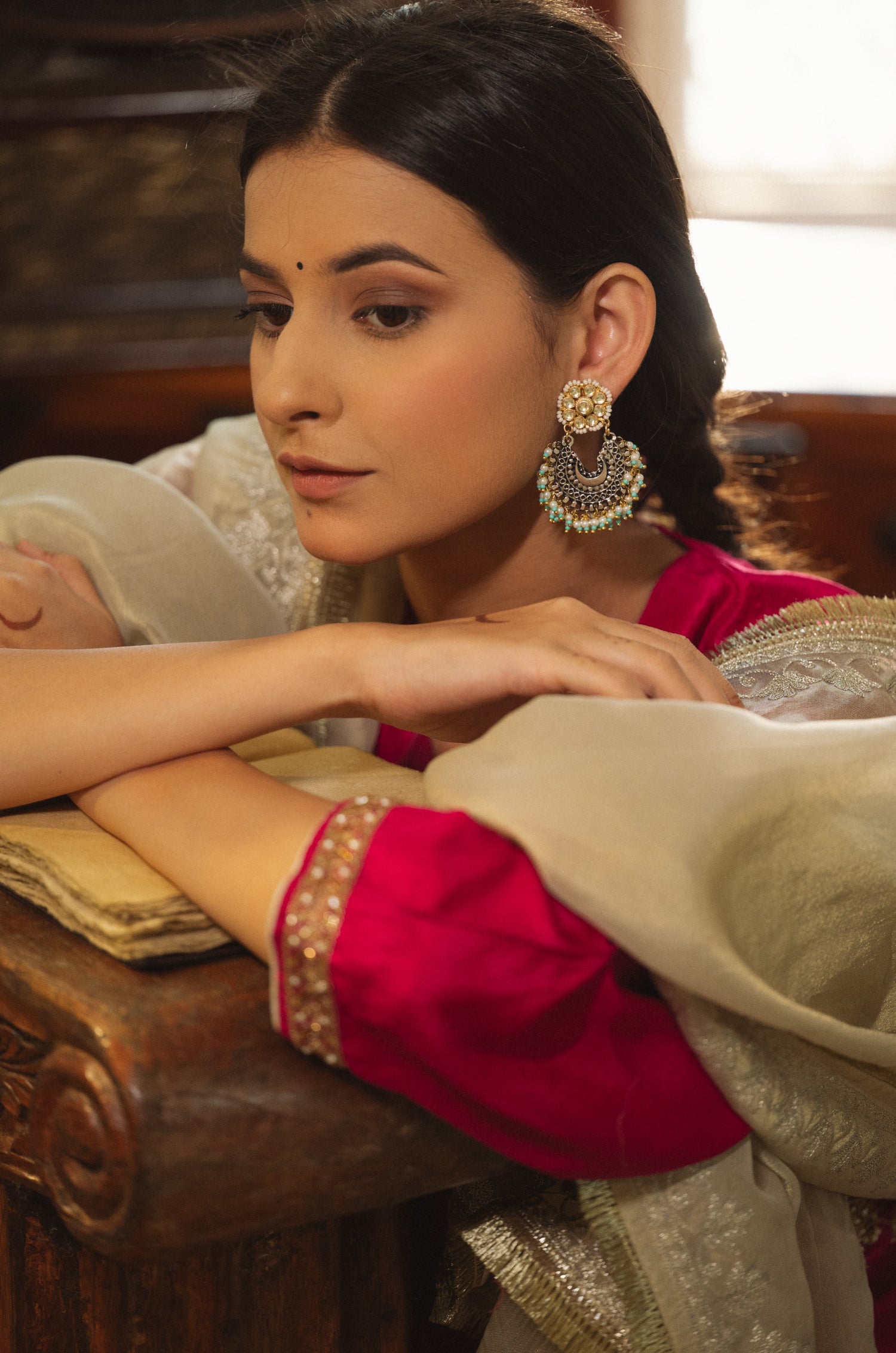Wamika Turquoise Kundan Silver Chandbali
