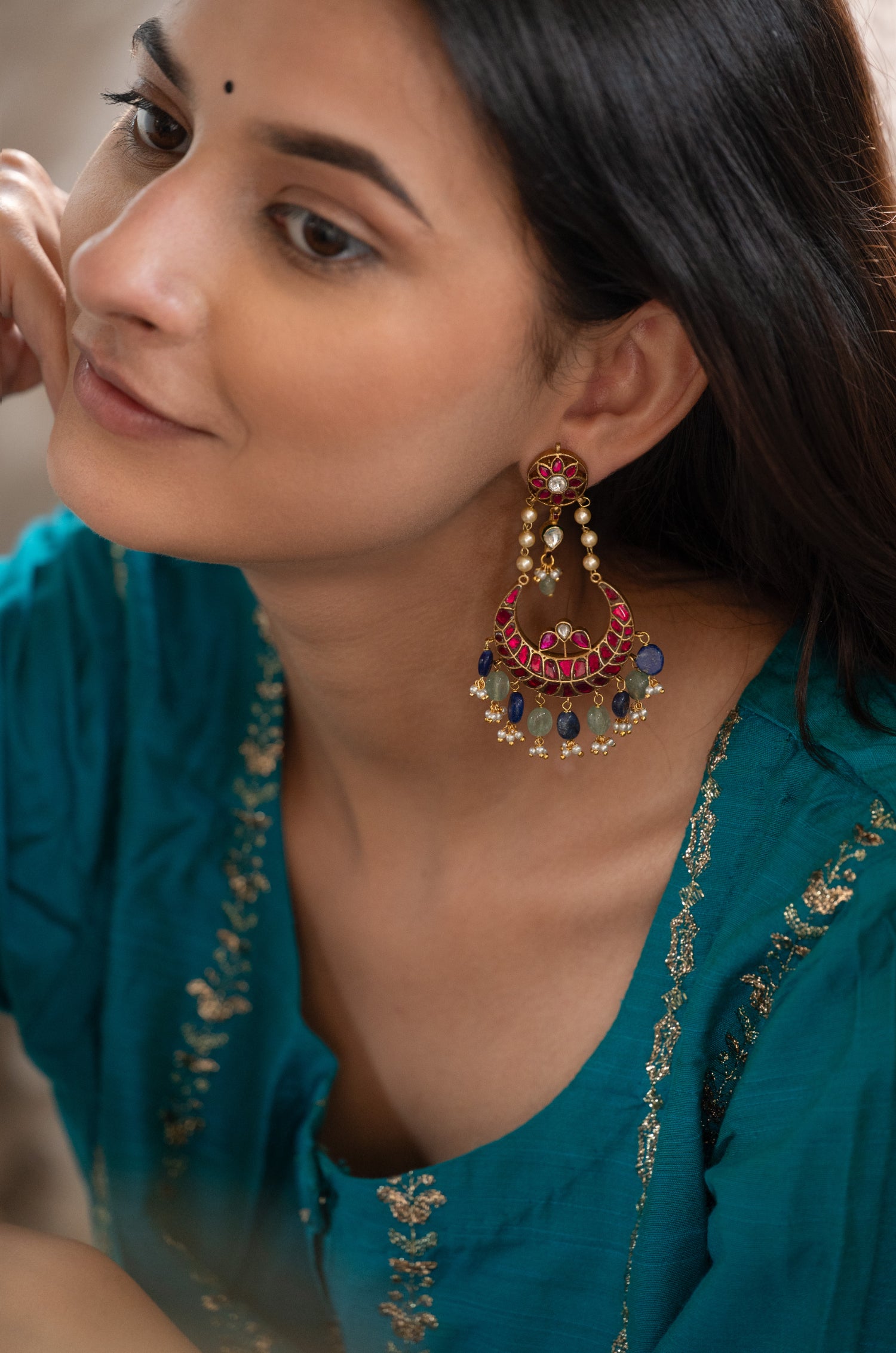 Rubina Kundan Chandbali Earrings
