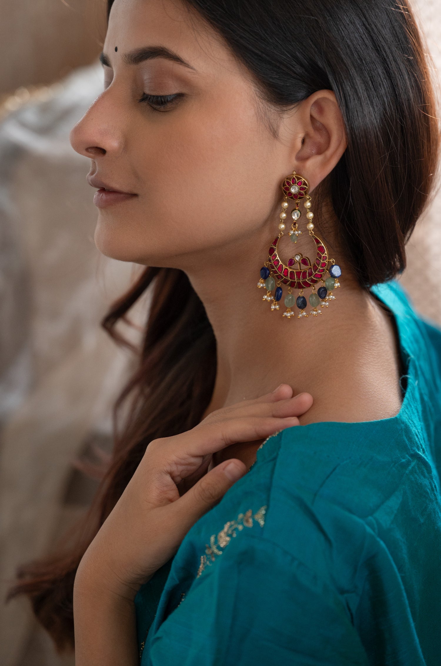 Rubina Kundan Chandbali Earrings