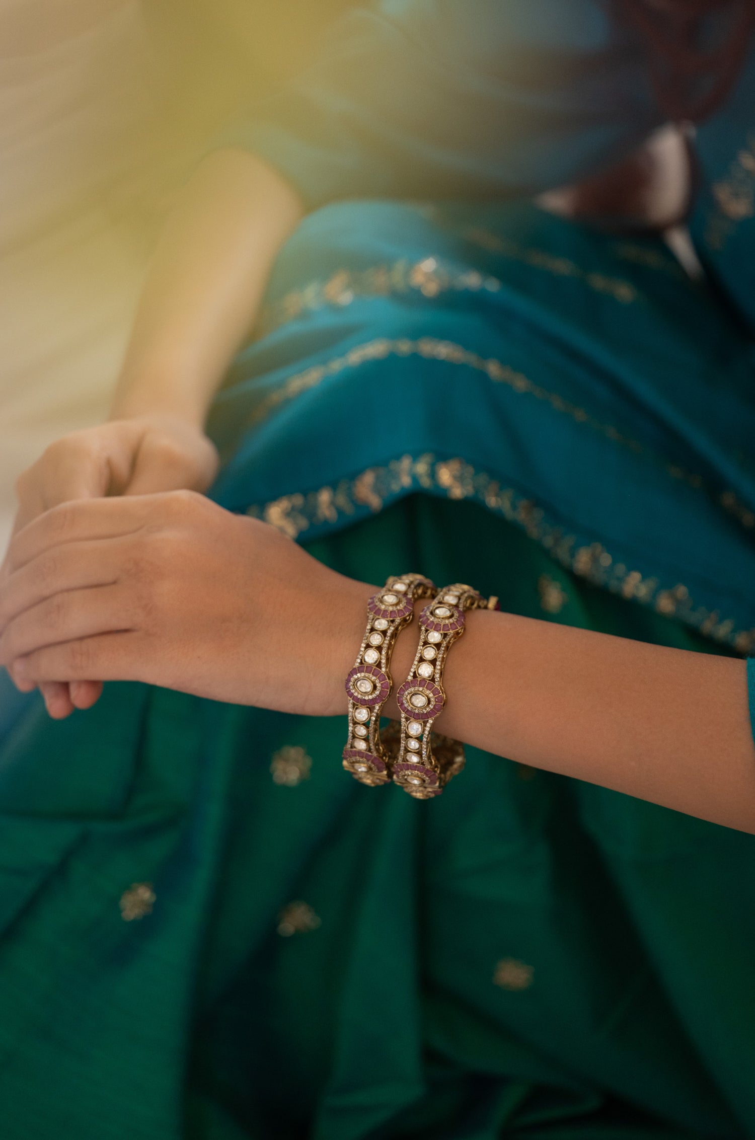 Keshvi Red Polki Bangles- Set of 2