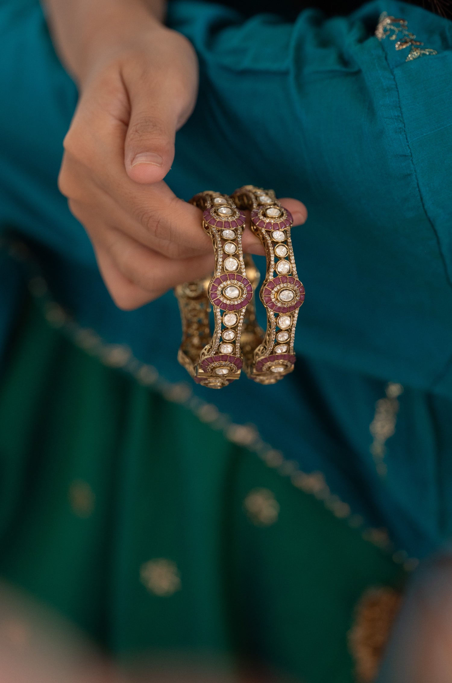 Keshvi Red Polki Bangles- Set of 2