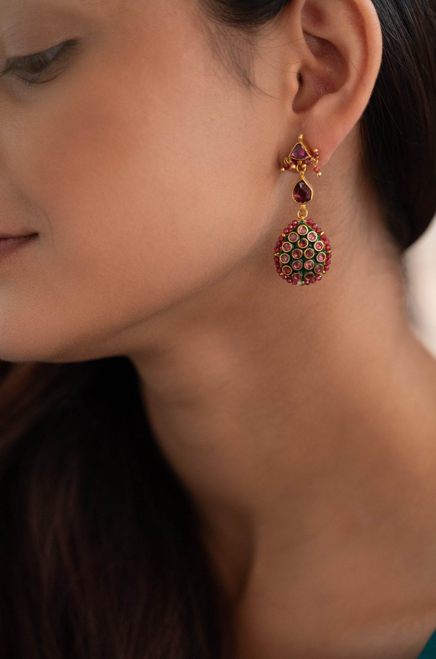 Madhavi Ruby Kundan Drop Earrings