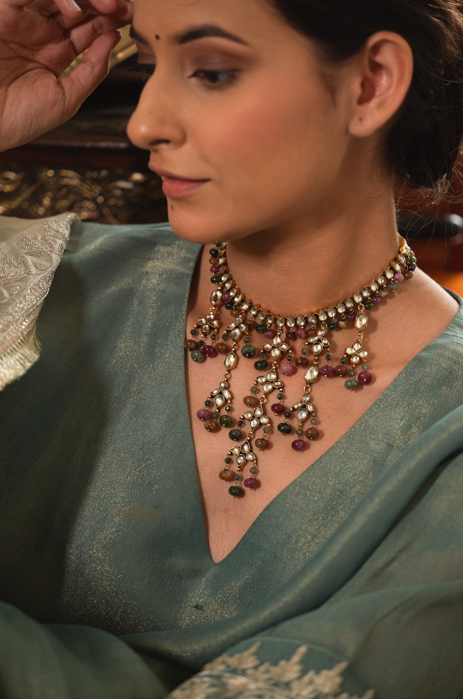 Kinjal Multicolored Kundan Necklace Set