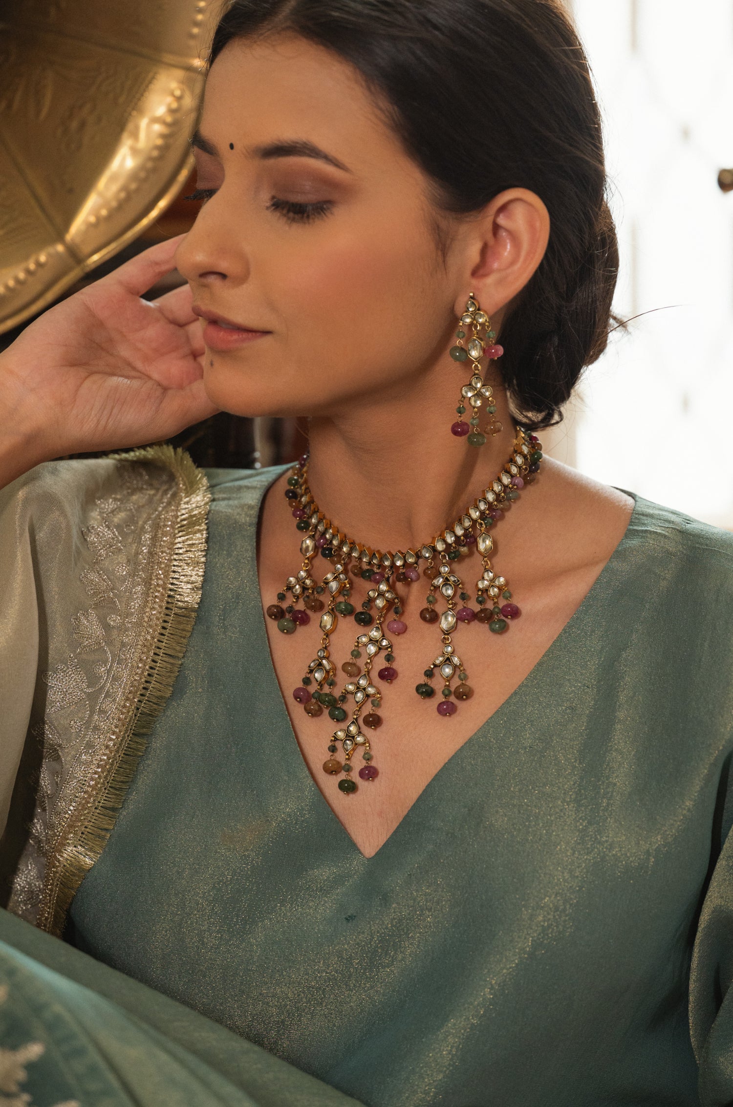 Kinjal Multicolored Kundan Necklace Set