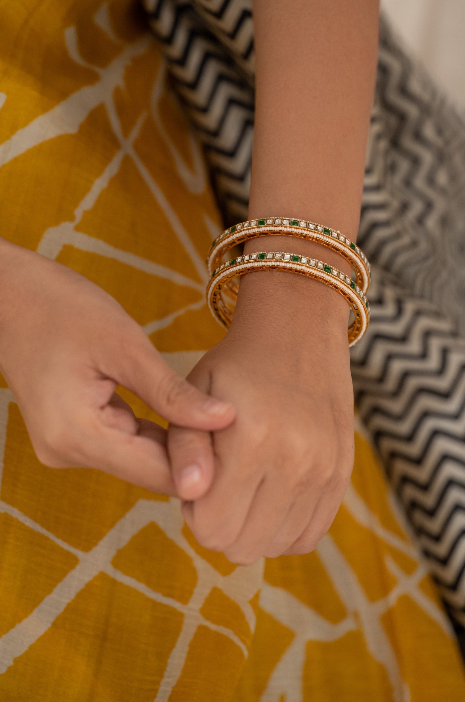 Nusrat Green Kundan Bangles - Set of 2