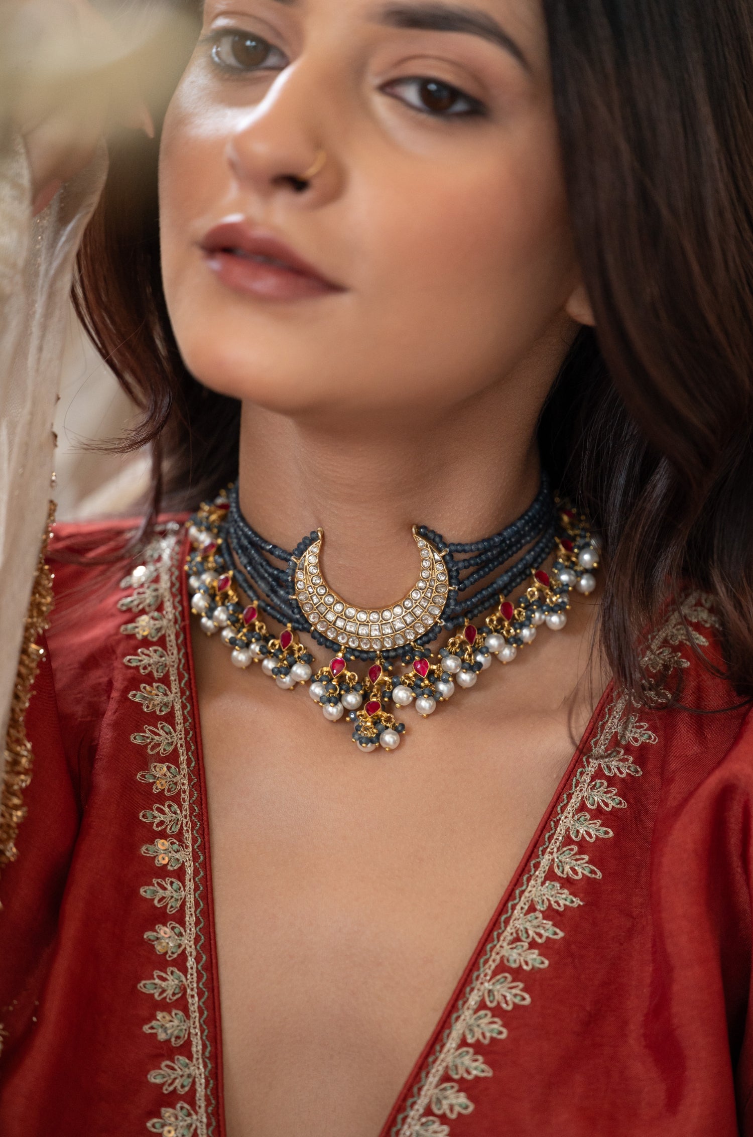 Zayla Blue Polki Choker Necklace