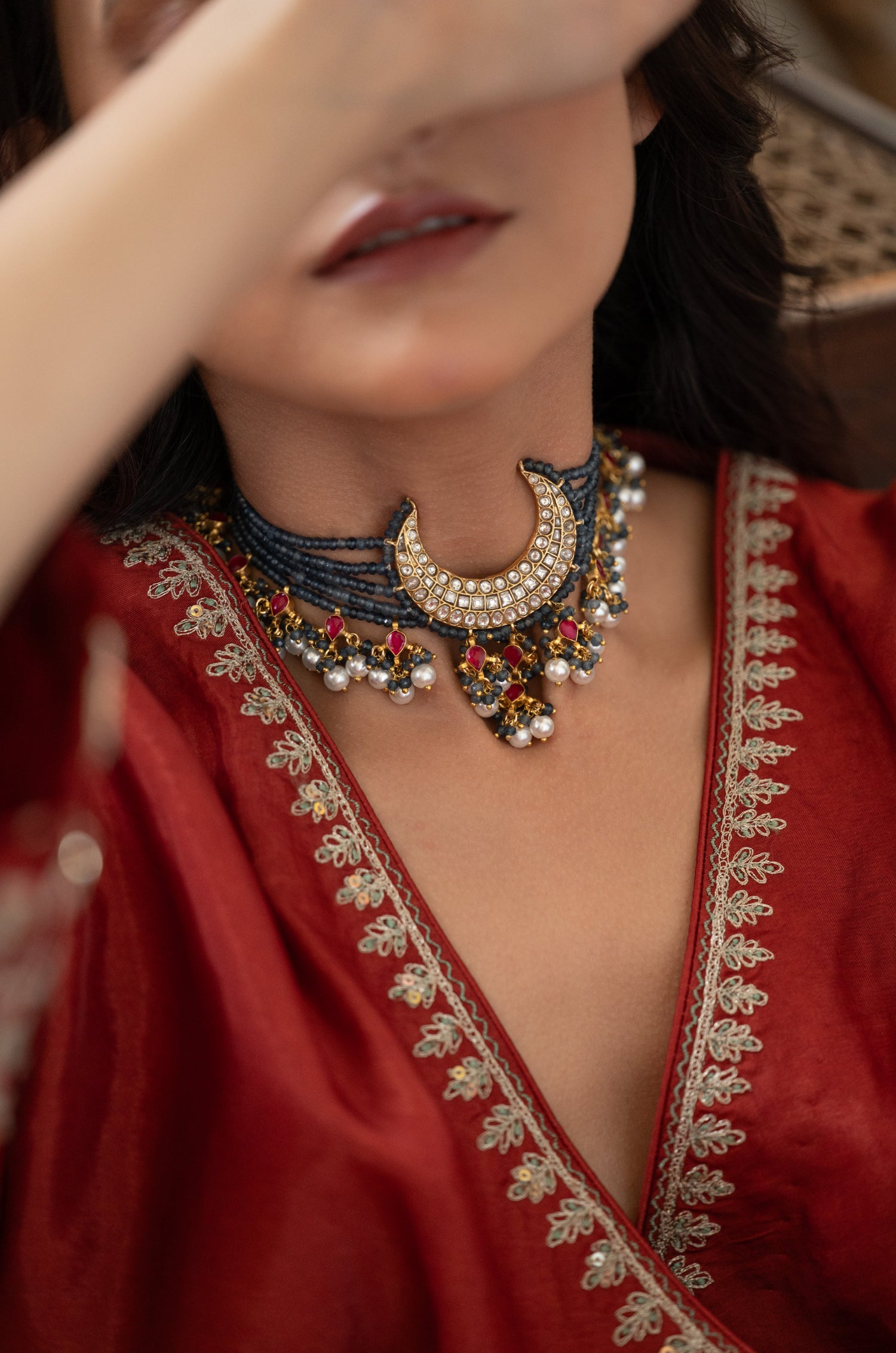 Zayla Blue Polki Choker Necklace