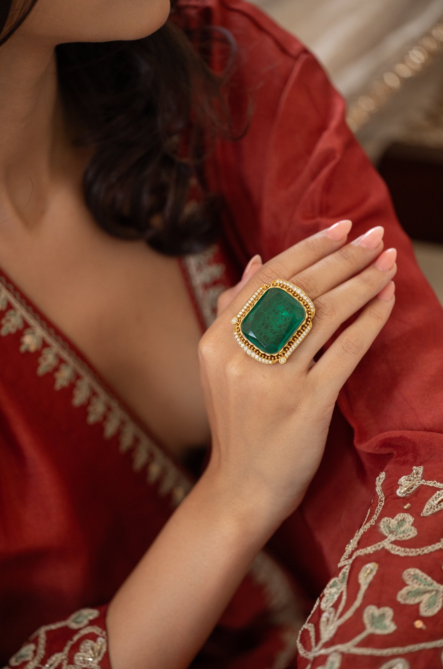 Sahana Green Victorian Ring