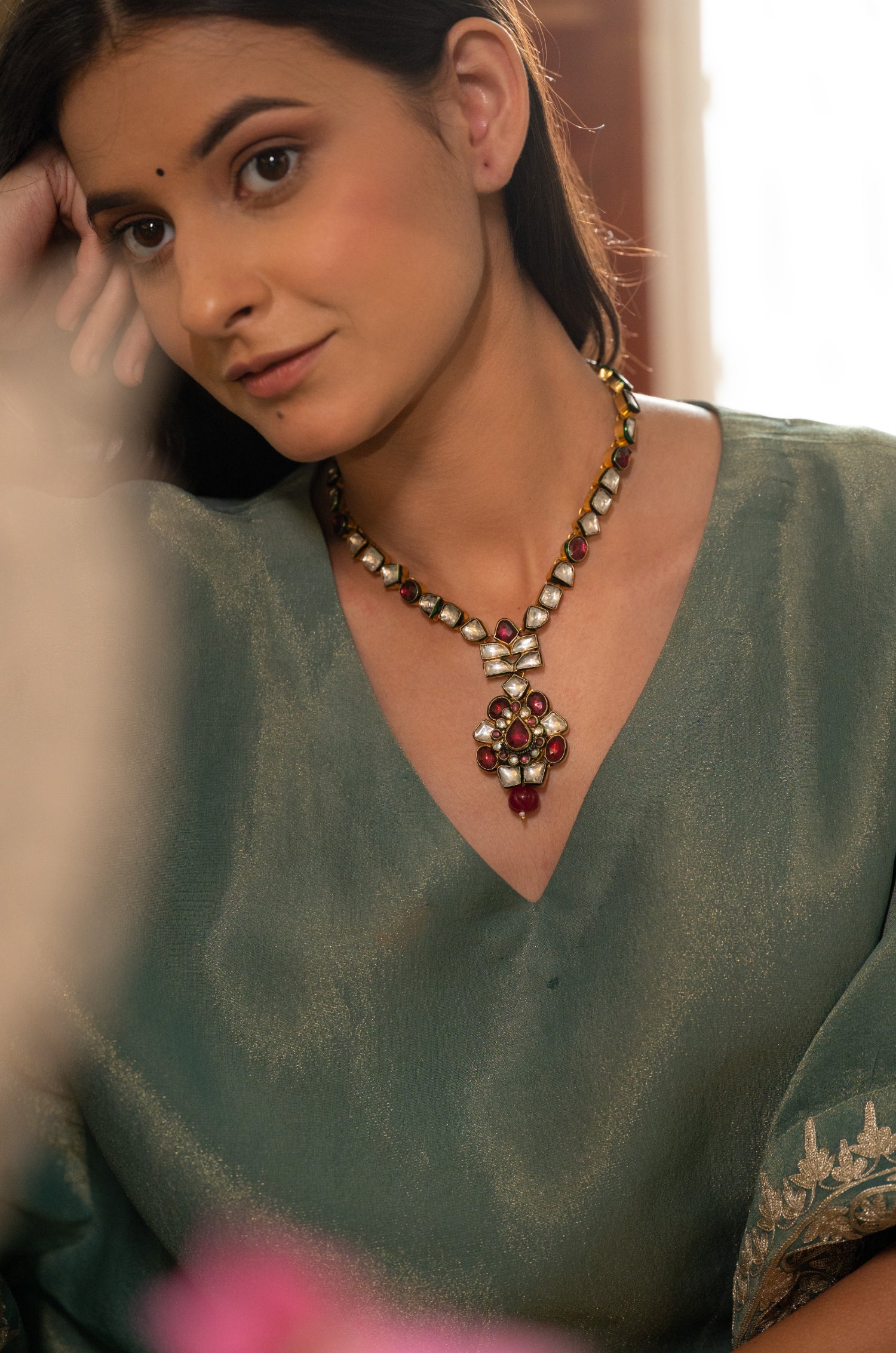 Swapana Red Kundan Necklace Set
