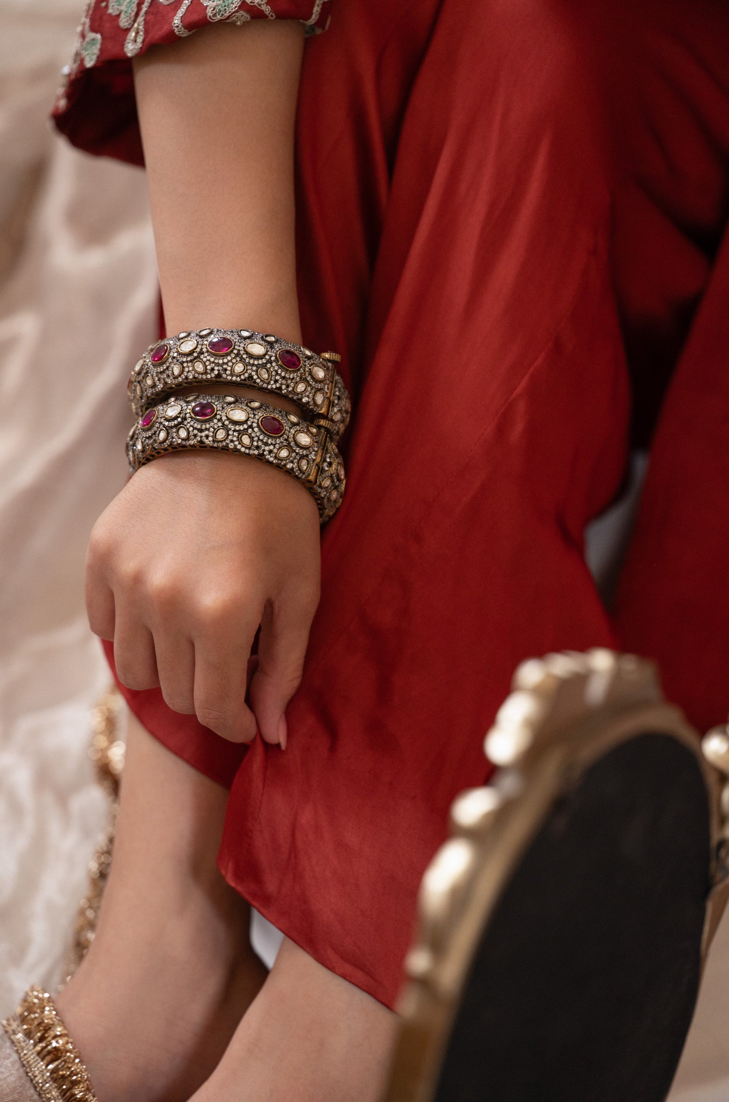 Yasmin Red Polki Bangle- Set of 2