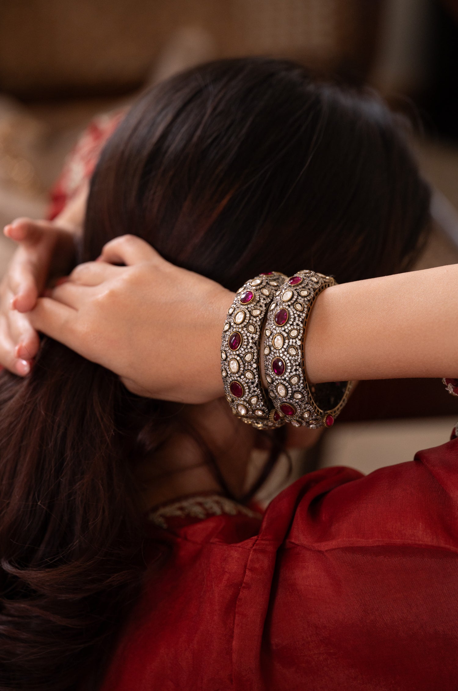 Yasmin Red Polki Bangle- Set of 2