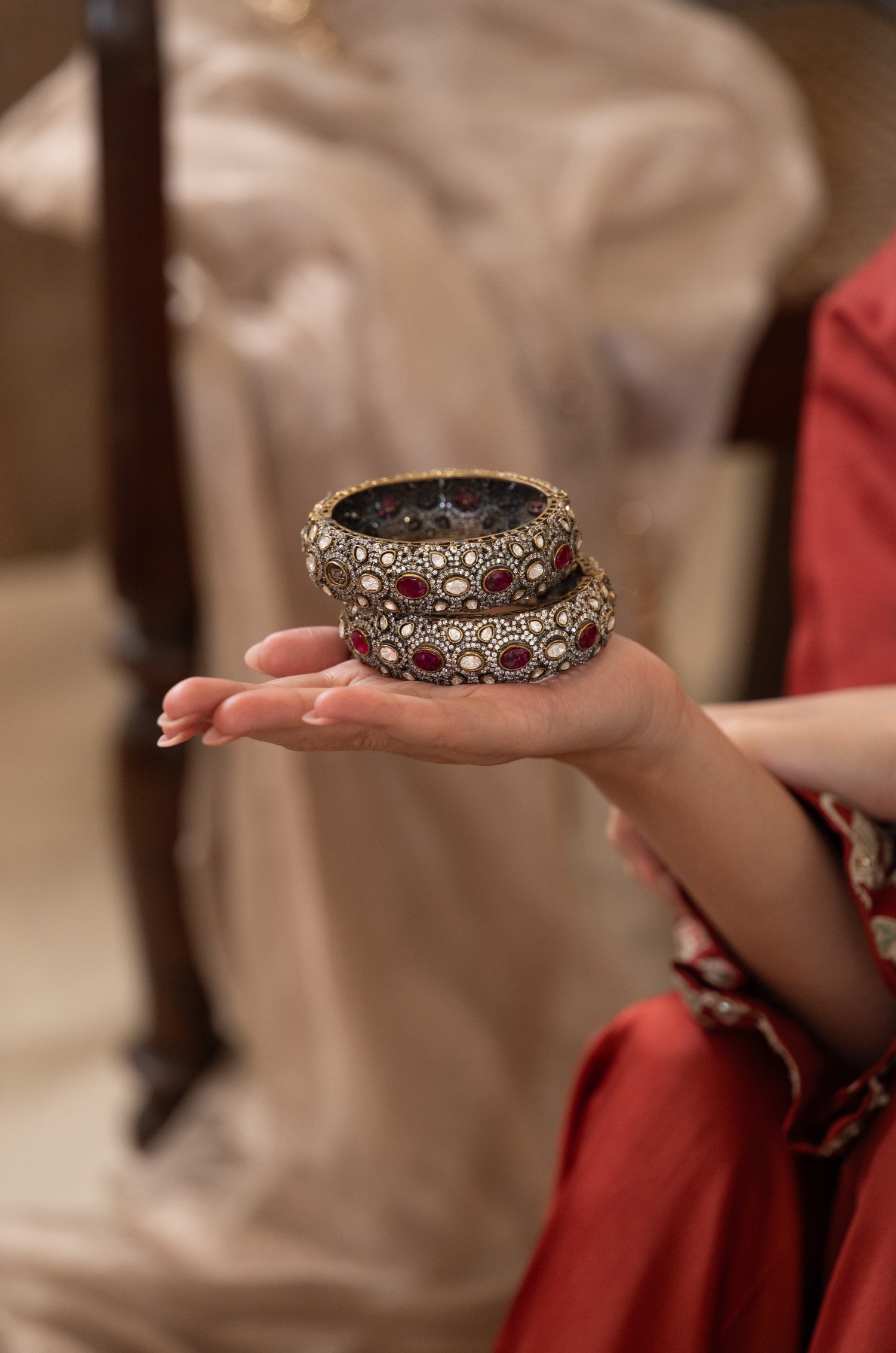 Yasmin Red Polki Bangle- Set of 2