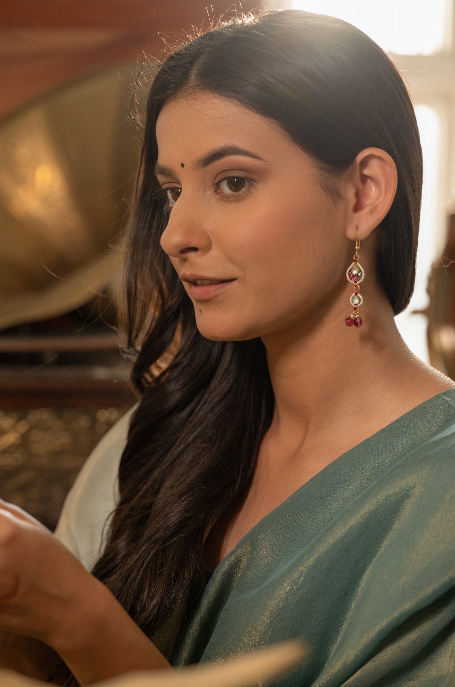 Upasana Pink Kundan Hook Earrings