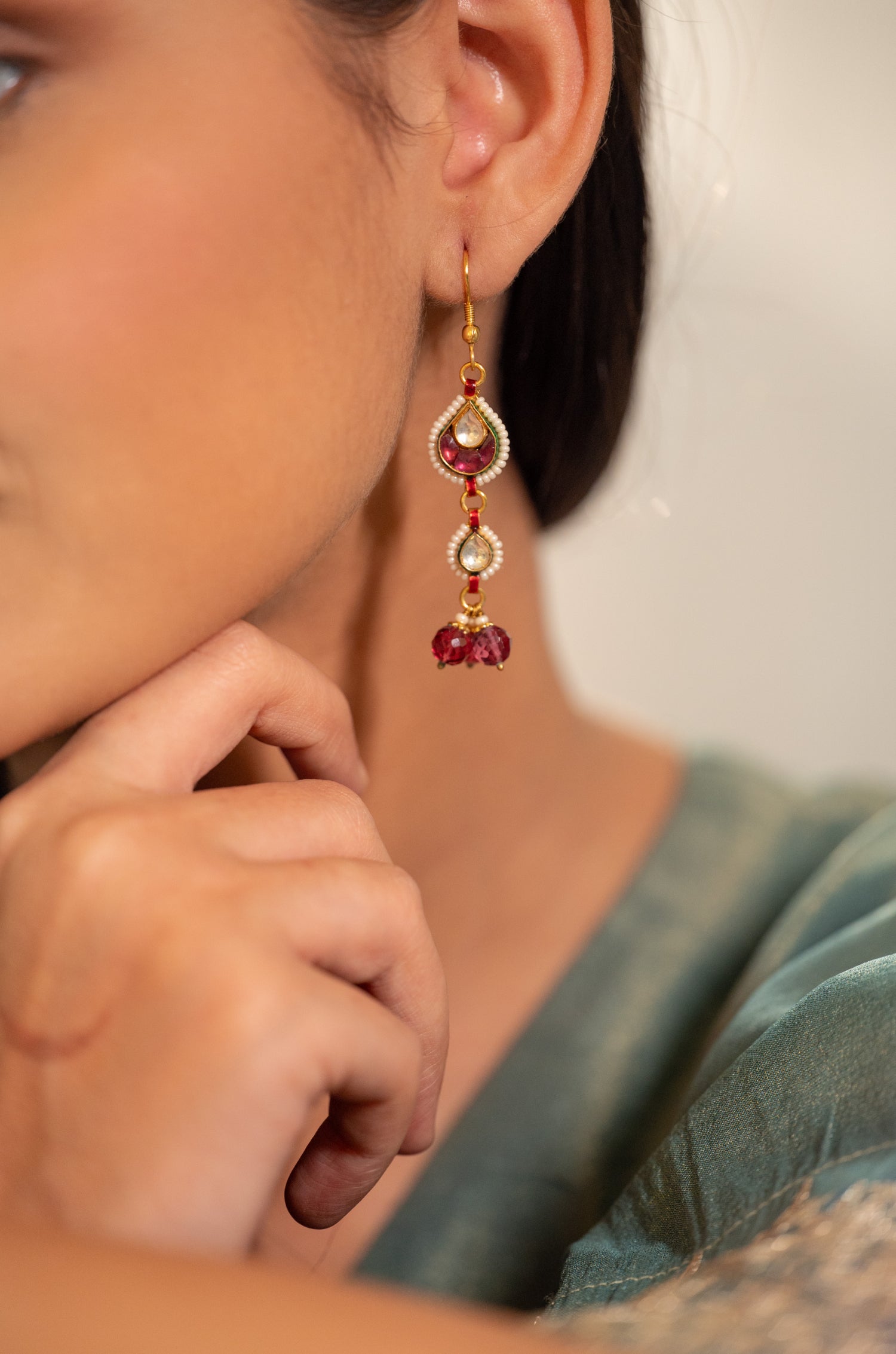 Upasana Pink Kundan Hook Earrings