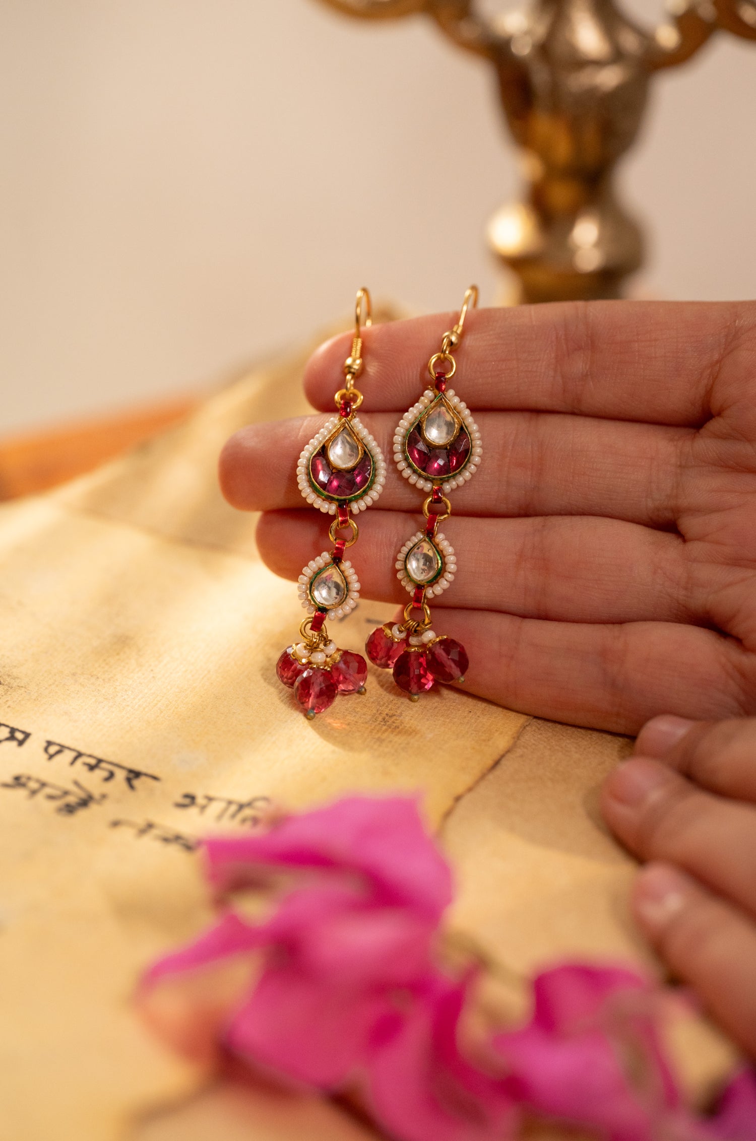 Upasana Pink Kundan Hook Earrings