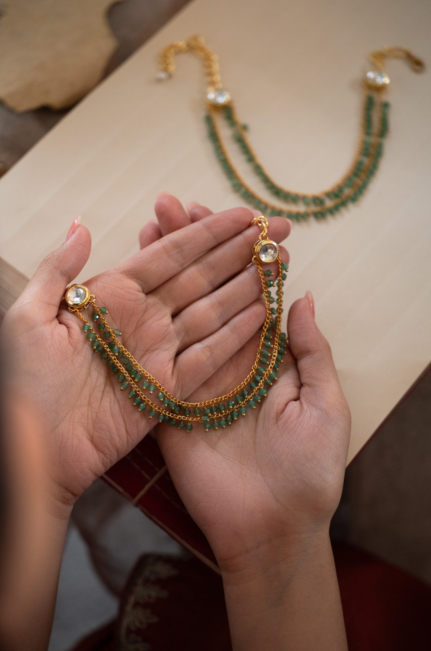 Anaida Mint Kundan Anklets