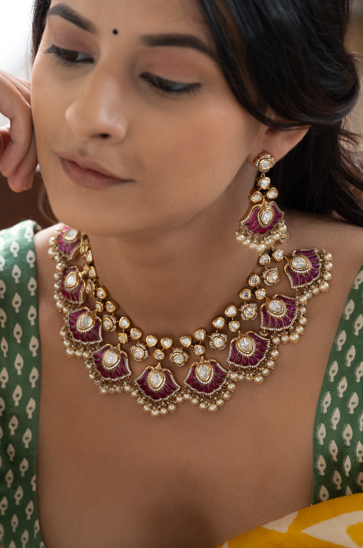 Sahiba Pink Polki Necklace Set