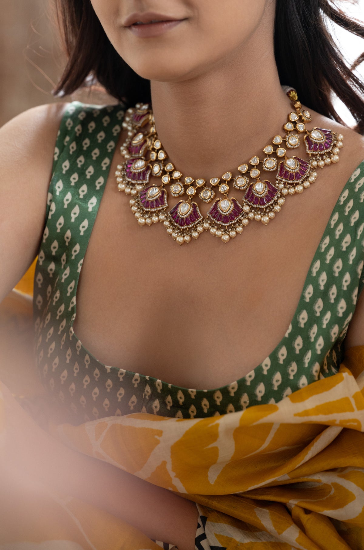 Sahiba Pink Polki Necklace Set