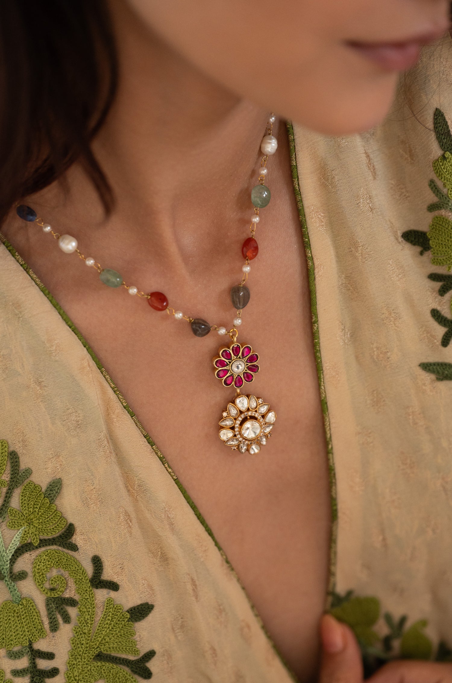 Charvi Multicolored Polki Pendant