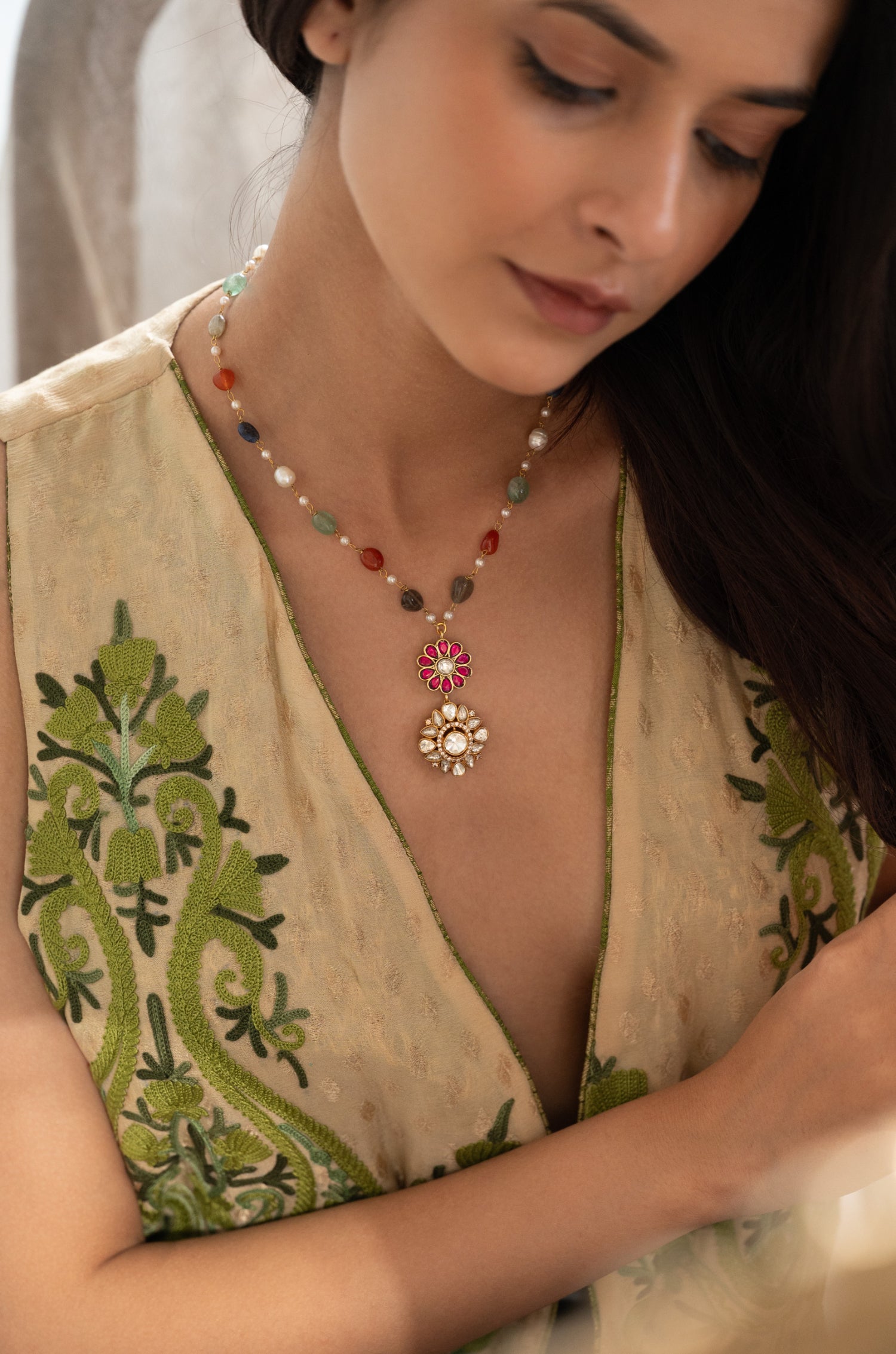 Charvi Multicolored Polki Pendant