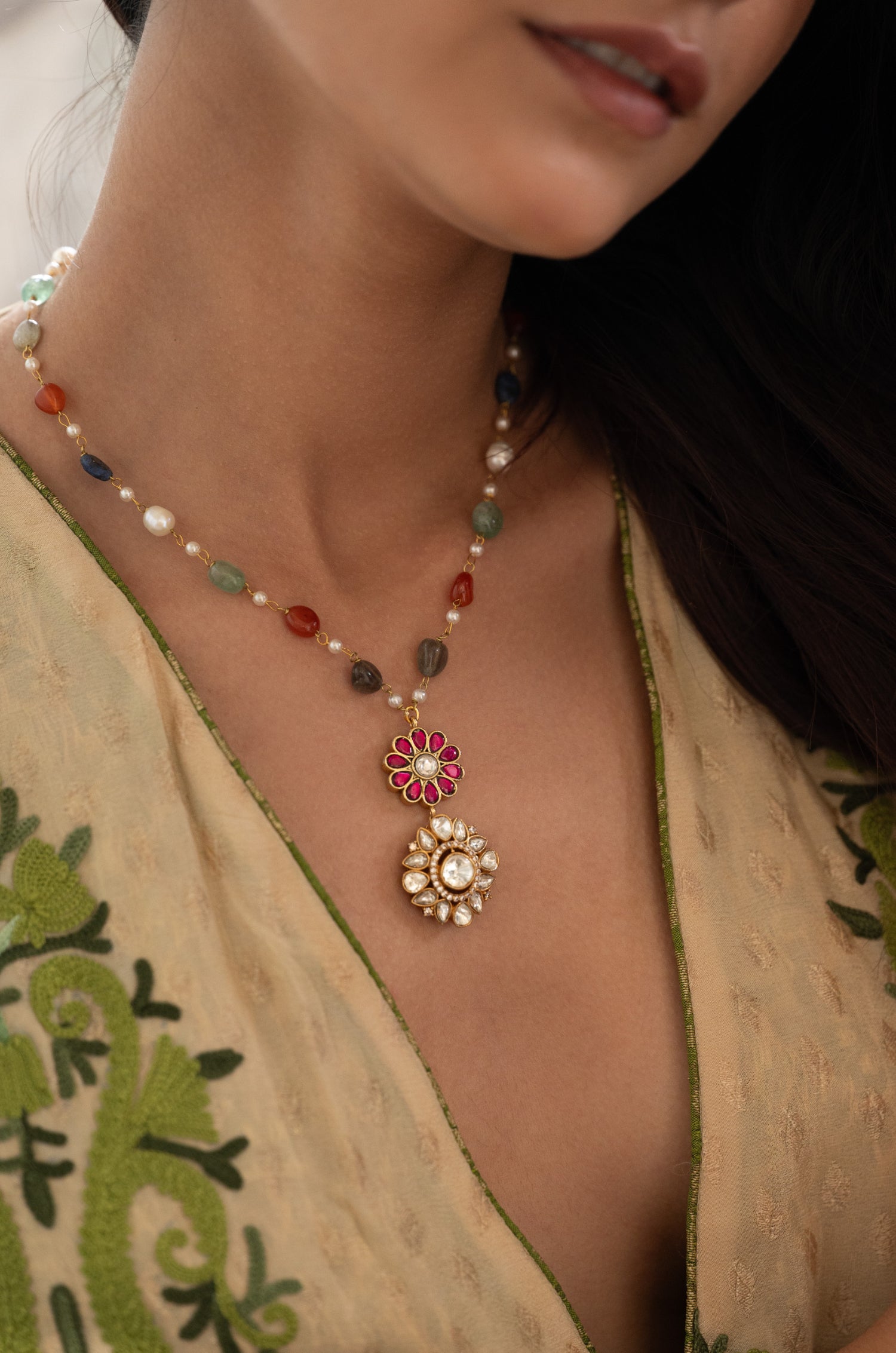 Charvi Multicolored Polki Pendant