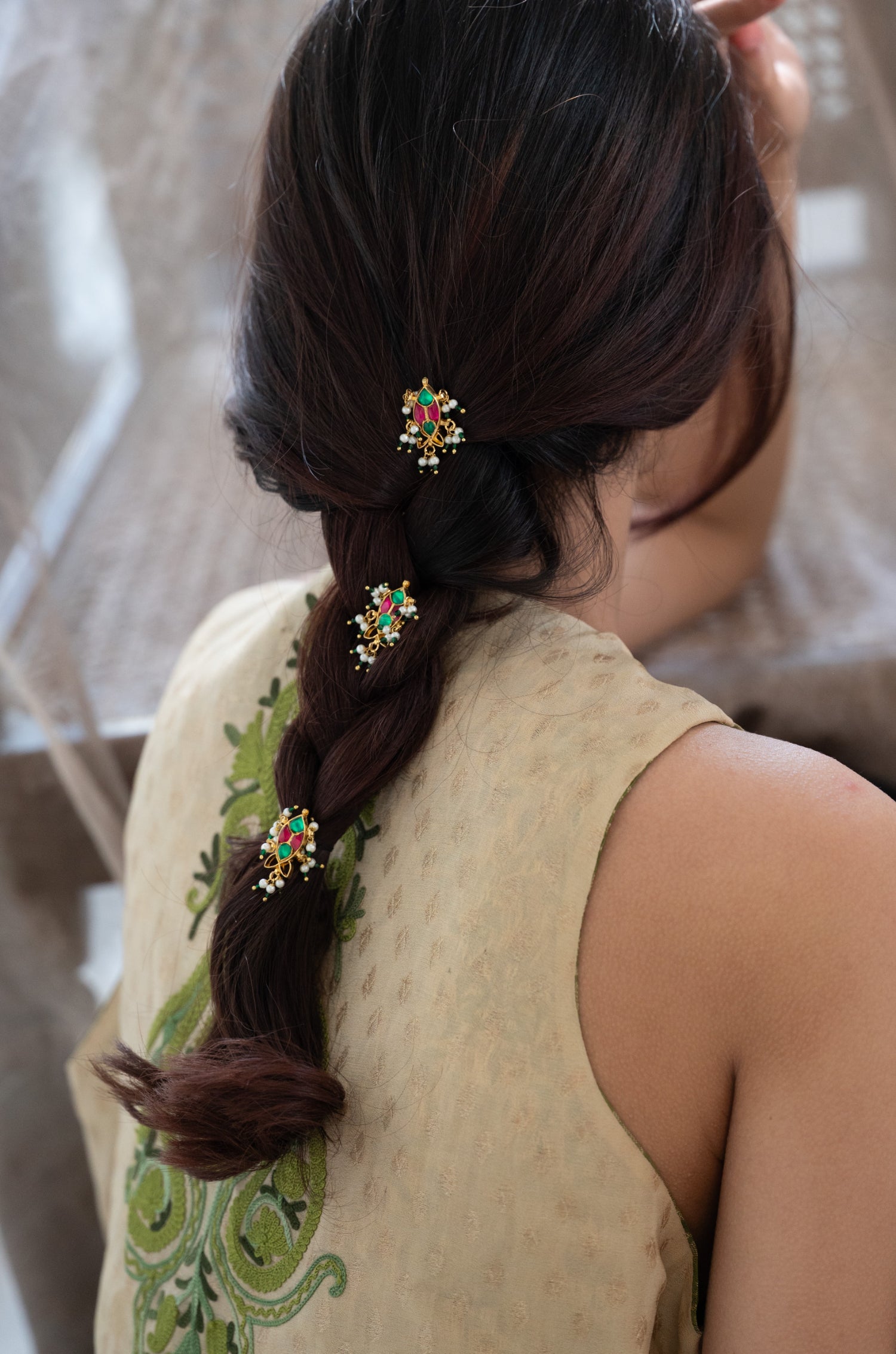 Hania Kundan Braid Pins - Set of 3