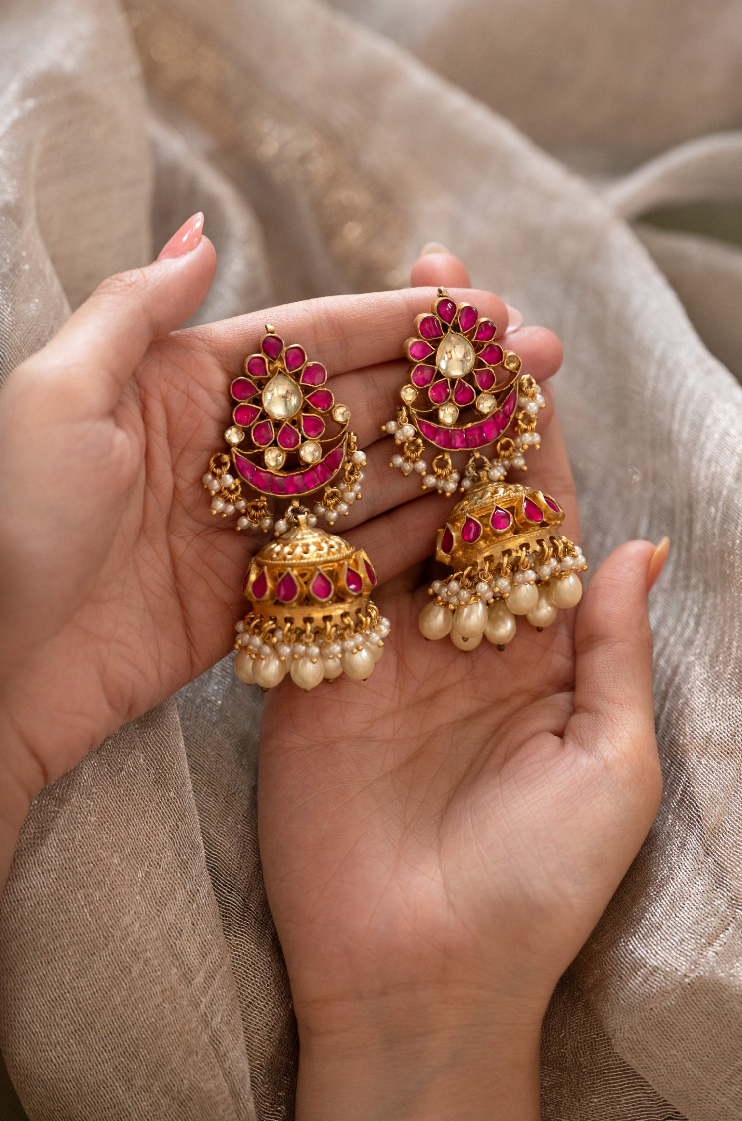 Alaiza Pink Kundan Jhumka