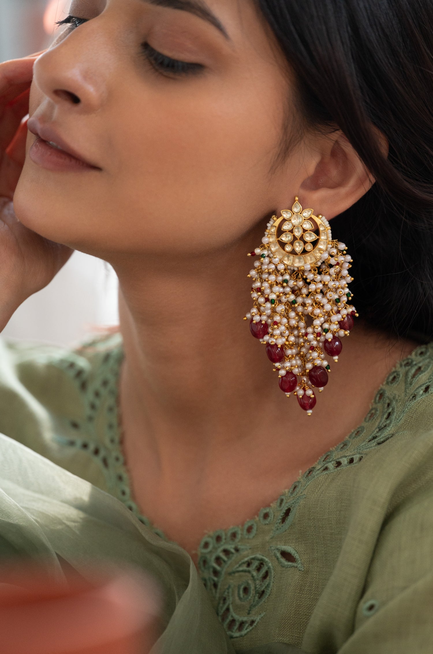 Sirish Red Kundan Earrings