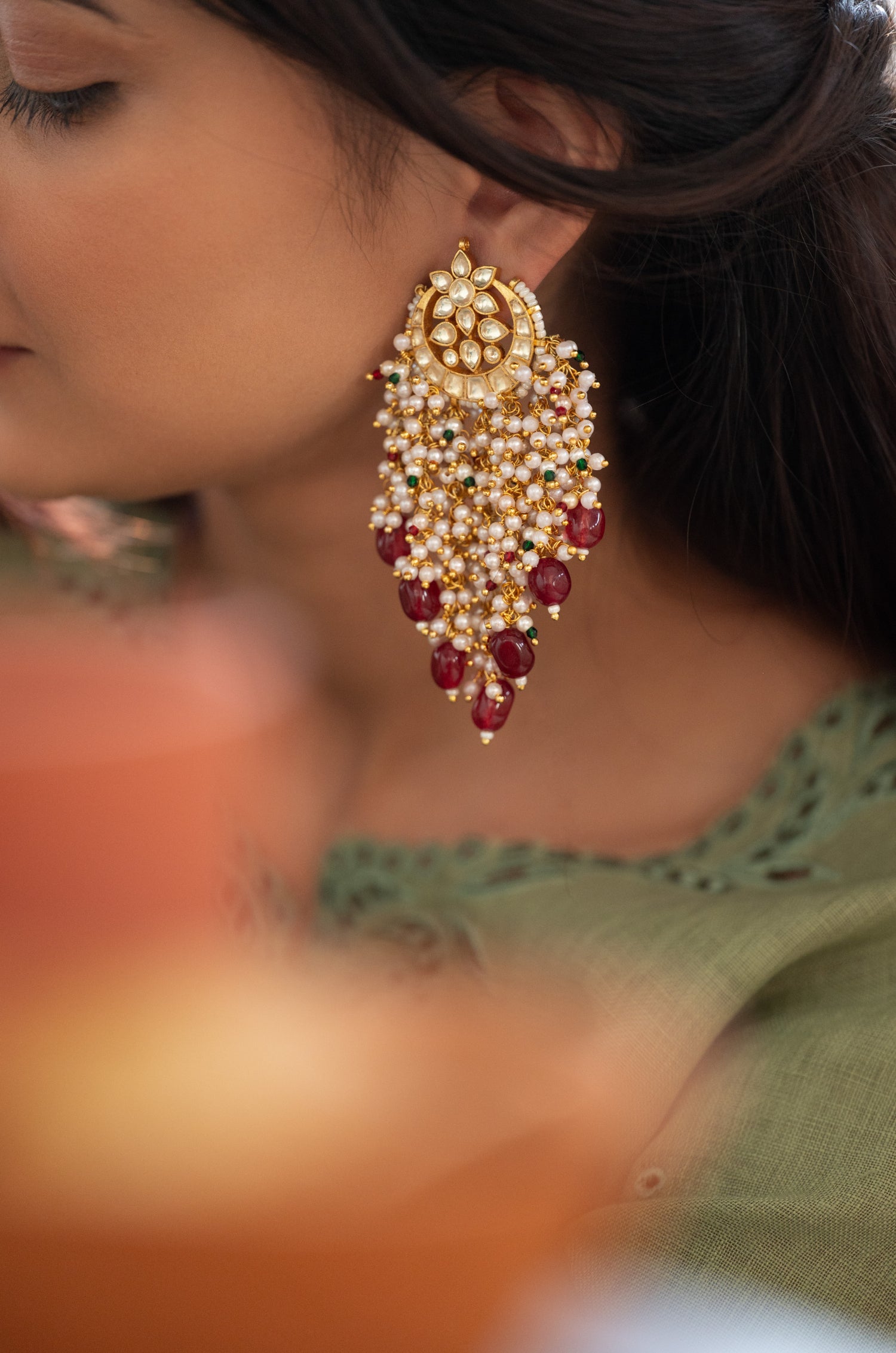 Sirish Red Kundan Earrings