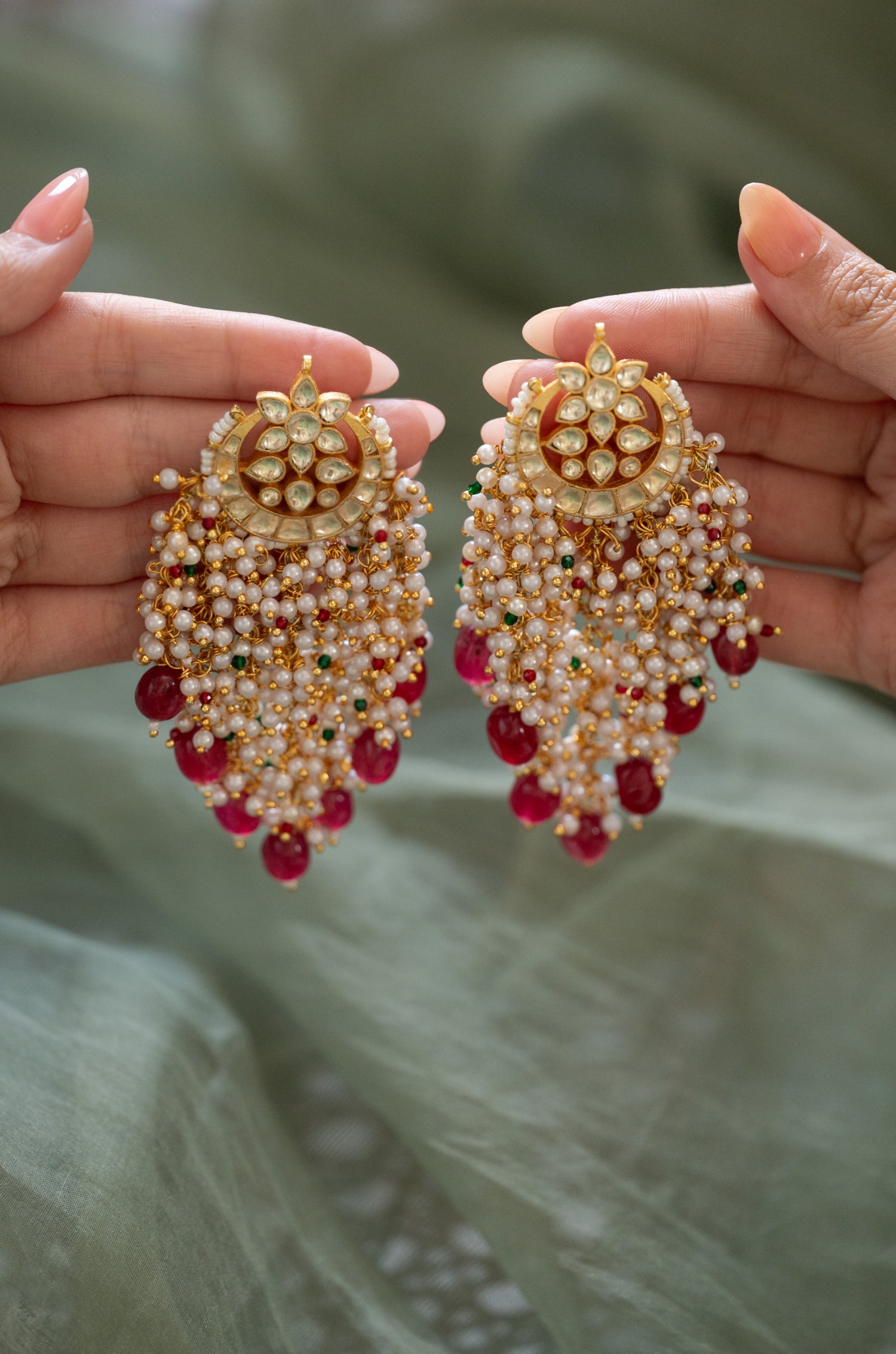 Sirish Red Kundan Earrings