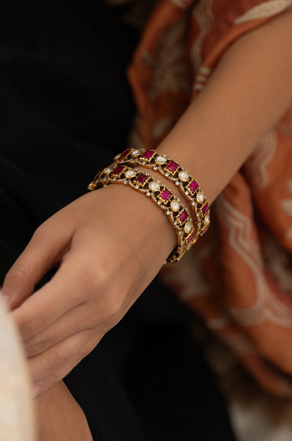 Shivika Pink Polki Bangles - Set of 2