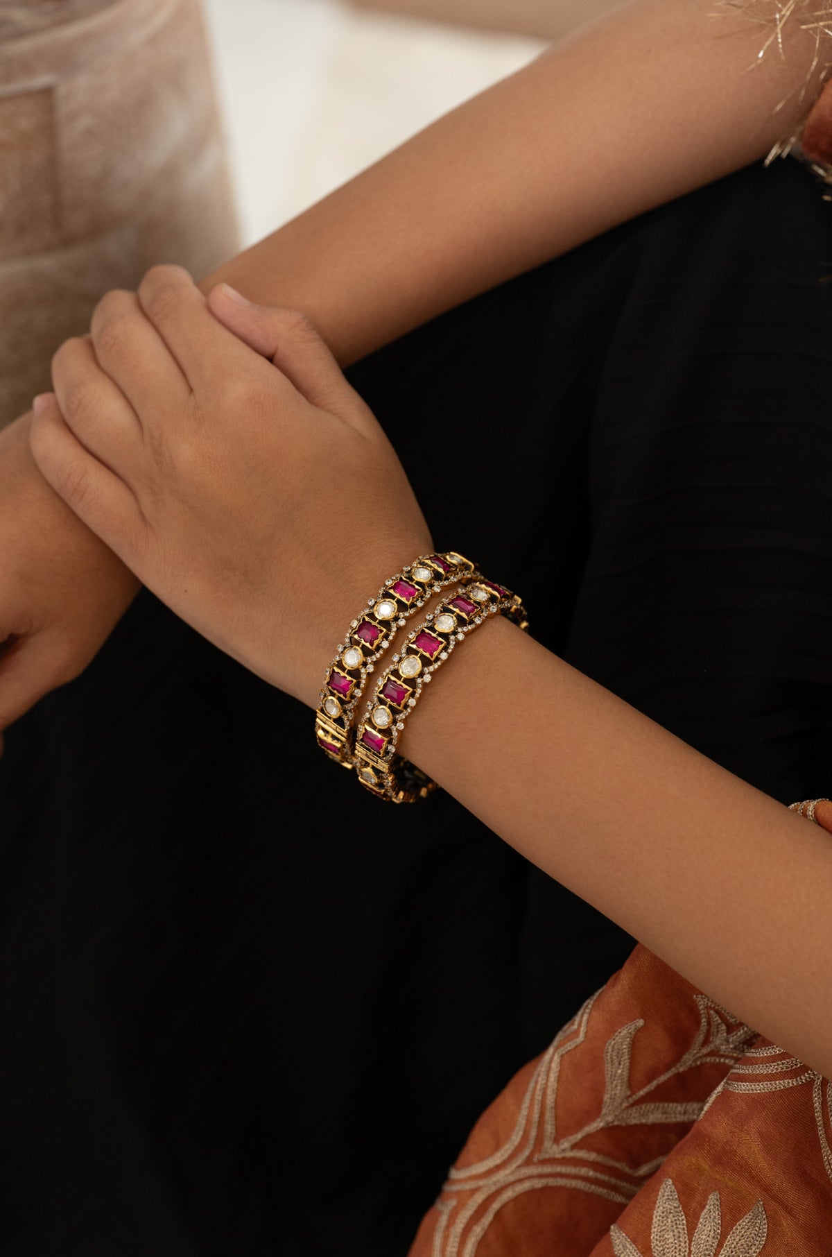 Shivika Pink Polki Bangles - Set of 2