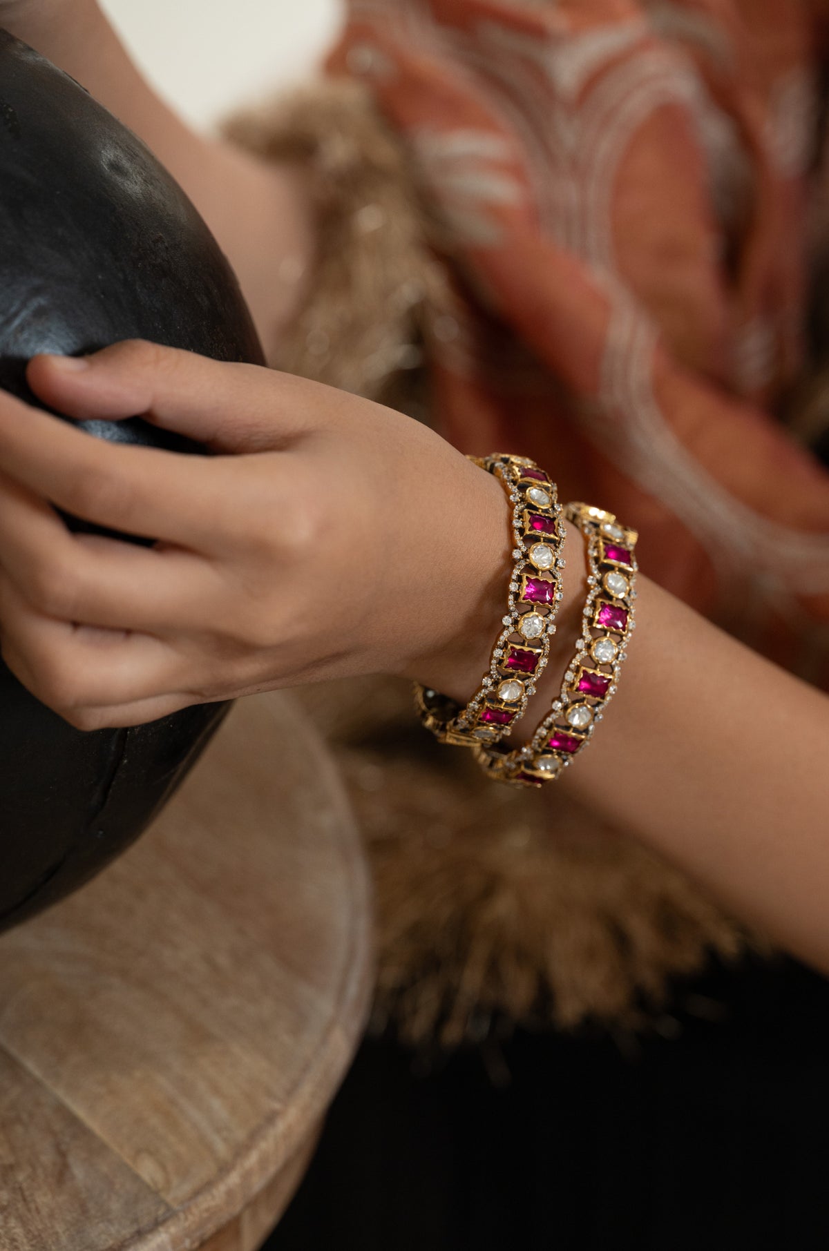 Shivika Pink Polki Bangles - Set of 2