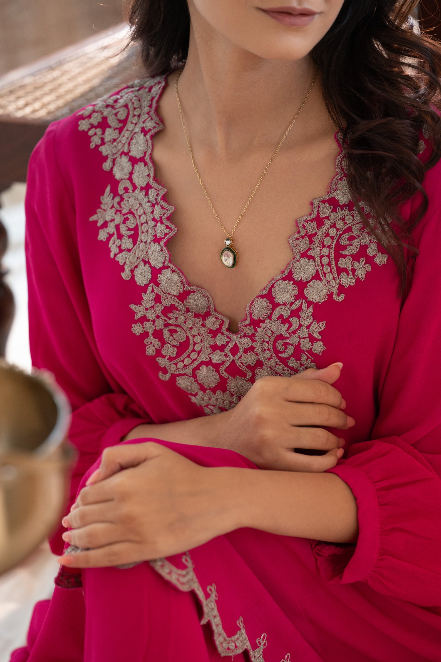Zoya Green Polki Pendant Necklace