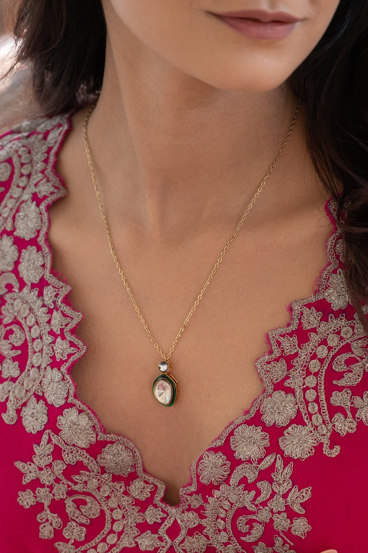 Zoya Green Polki Pendant Necklace