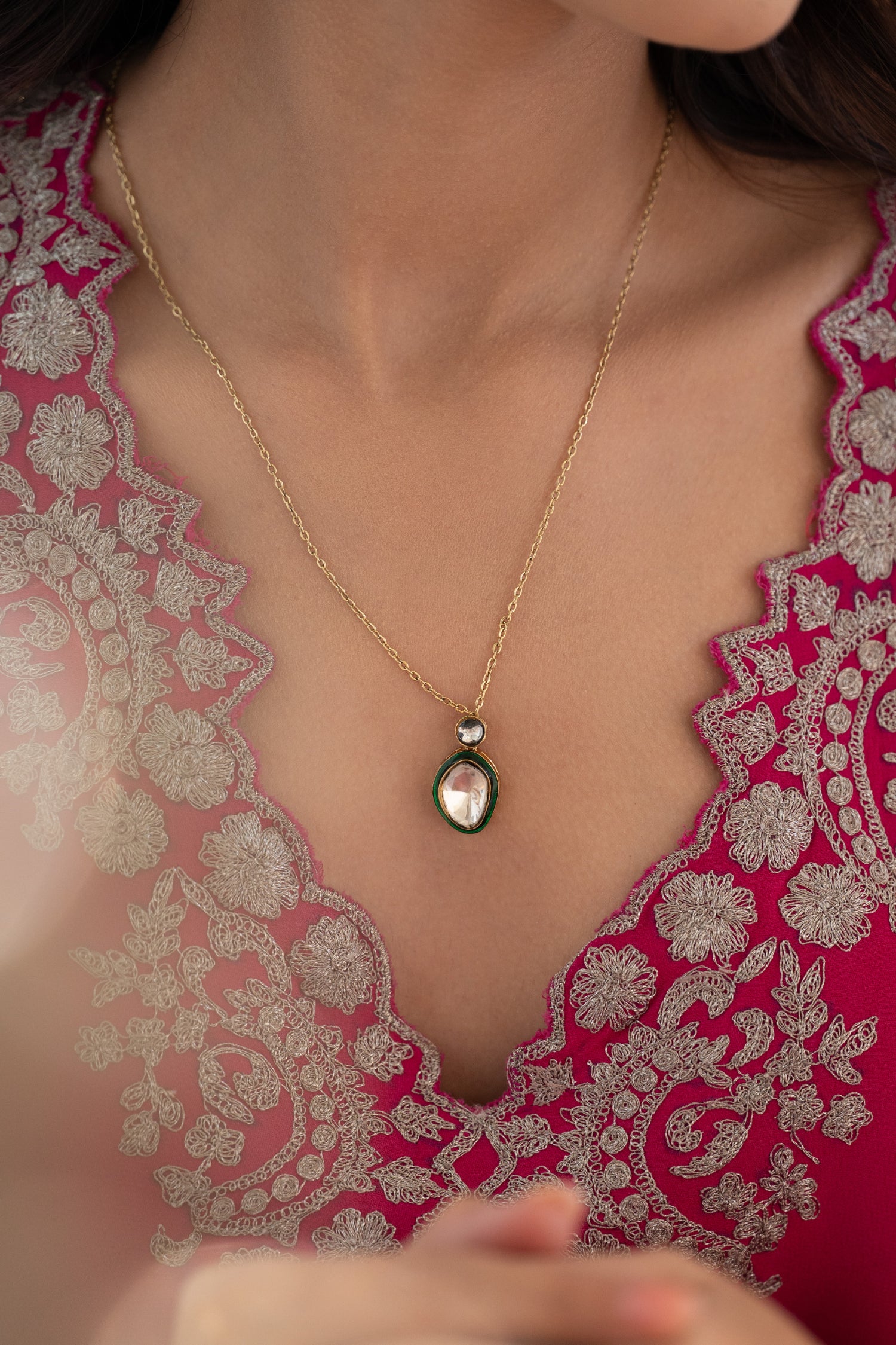 Zoya Green Polki Pendant Necklace