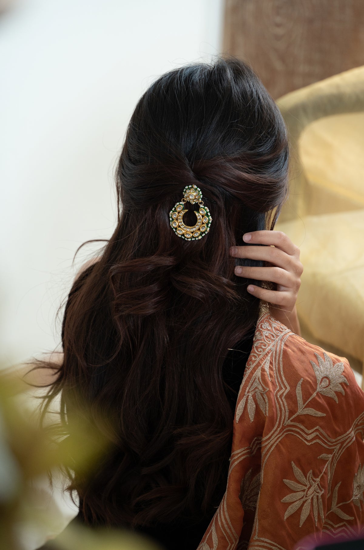 Aariz Green Kundan Braid Pin