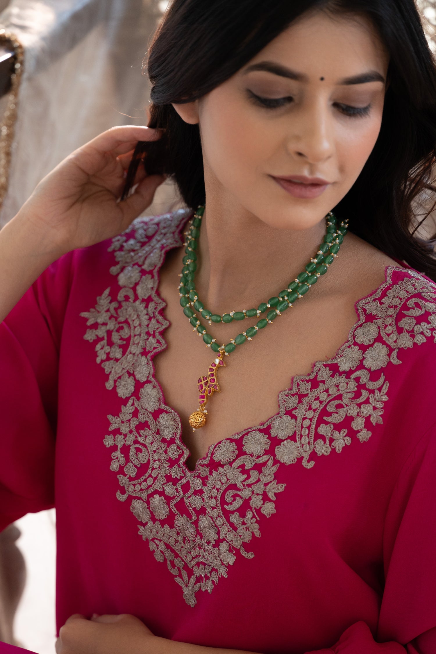 Sadya Mint Kundan Necklace