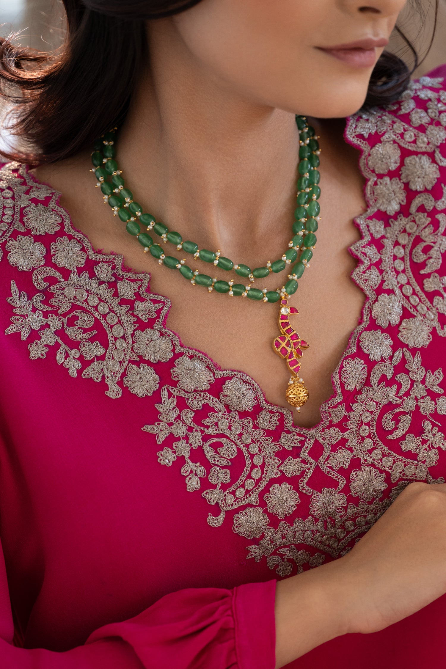 Sadya Mint Kundan Necklace