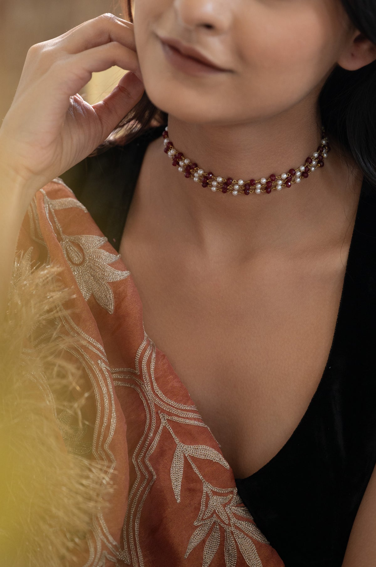 Gulbahar Red Pearl Necklace