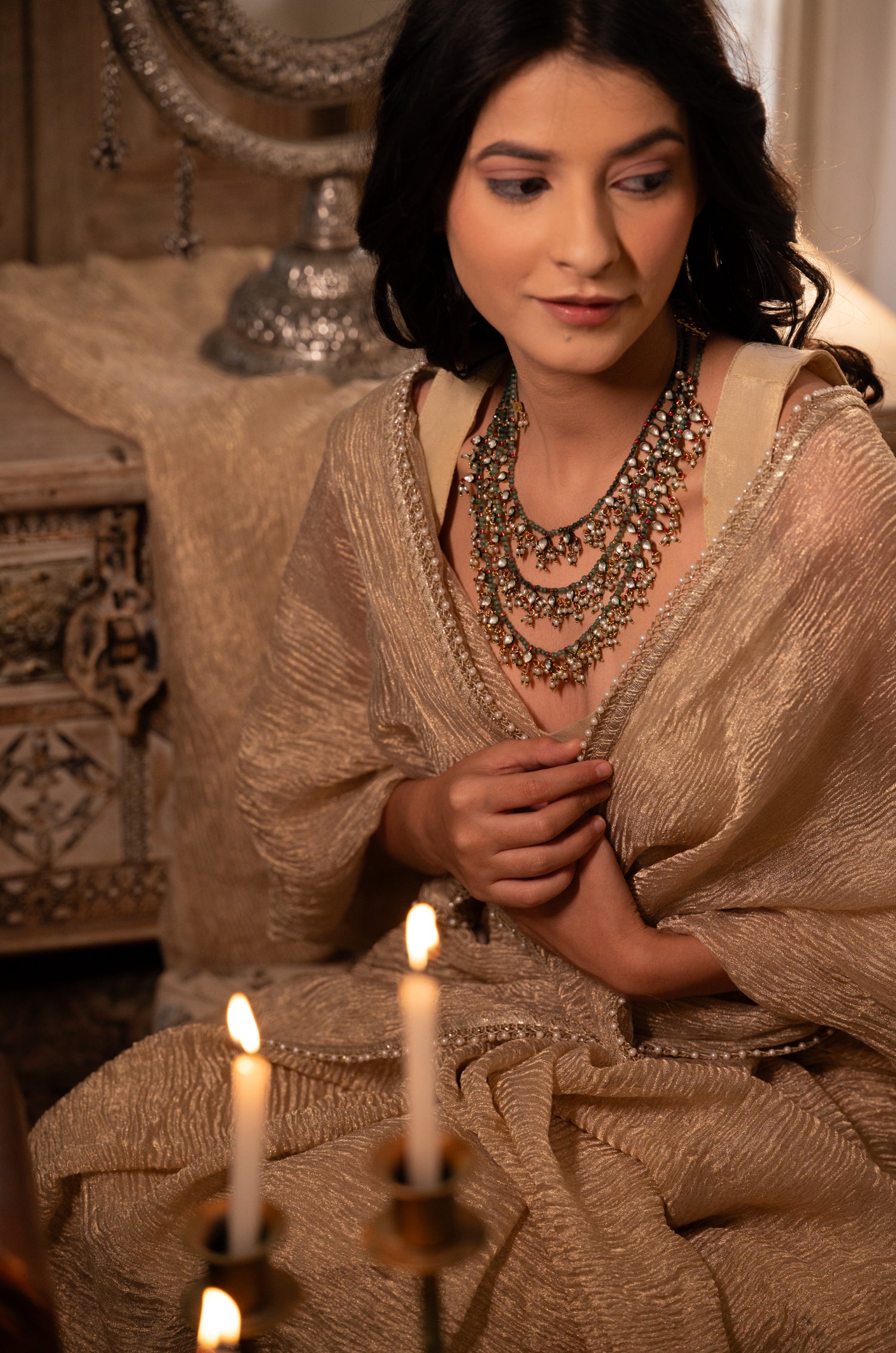 Bhakti Layered Green Kundan Necklace