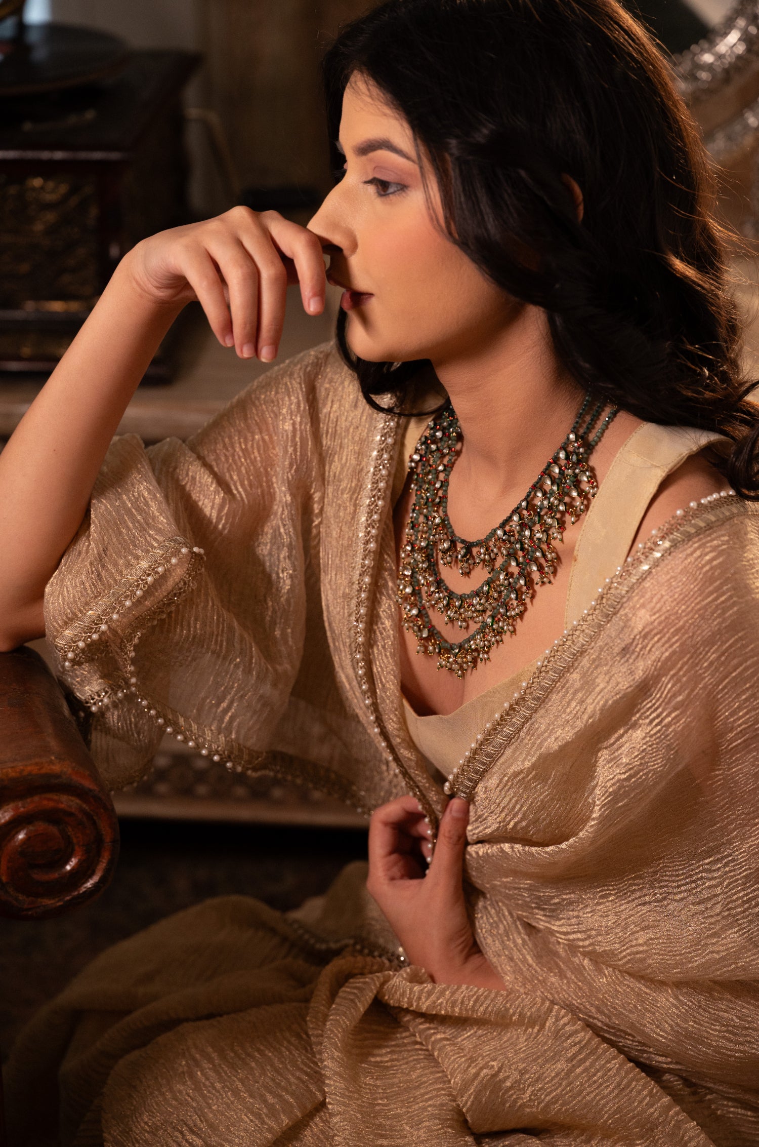 Bhakti Layered Green Kundan Necklace