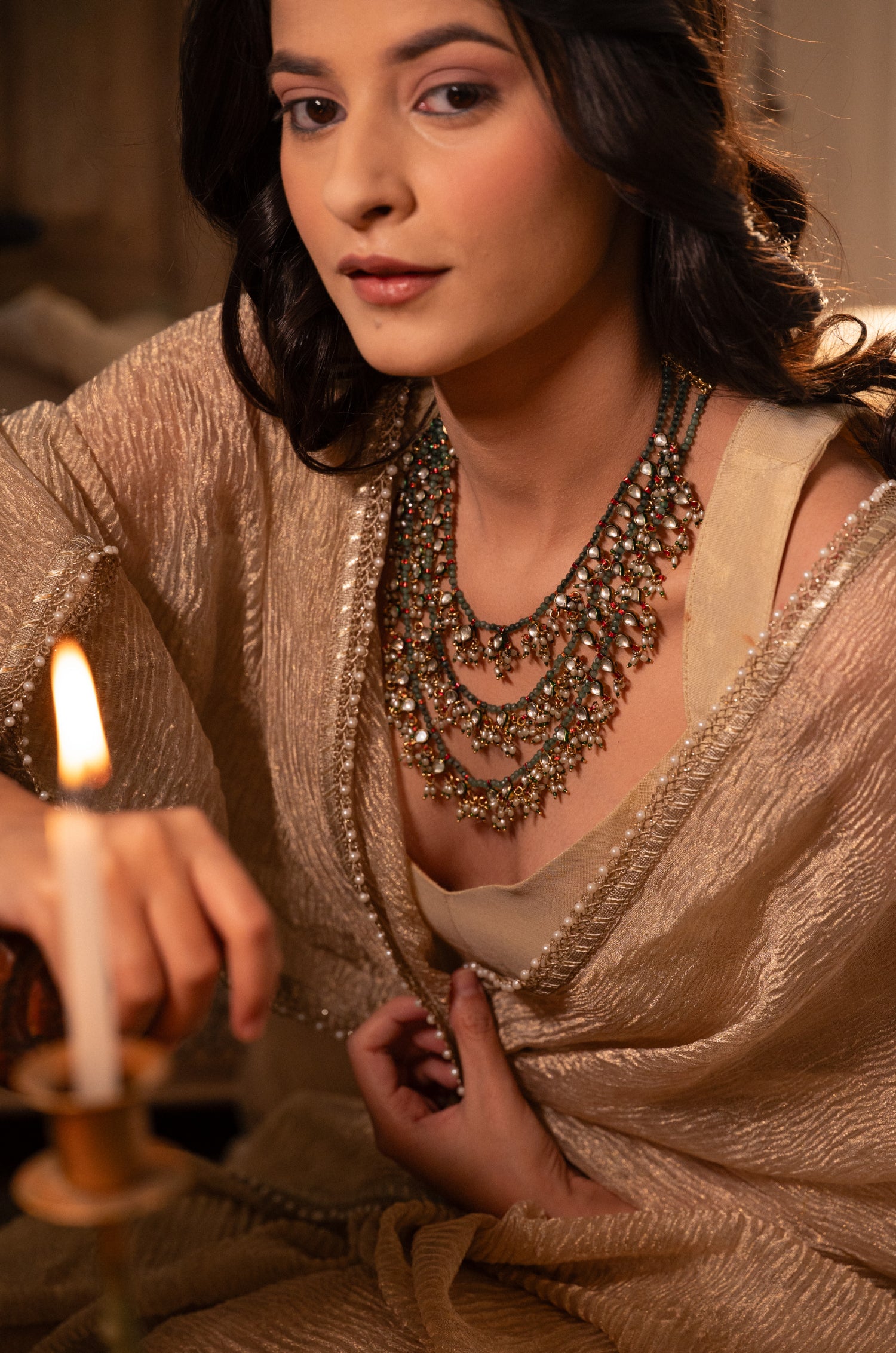 Bhakti Layered Green Kundan Necklace