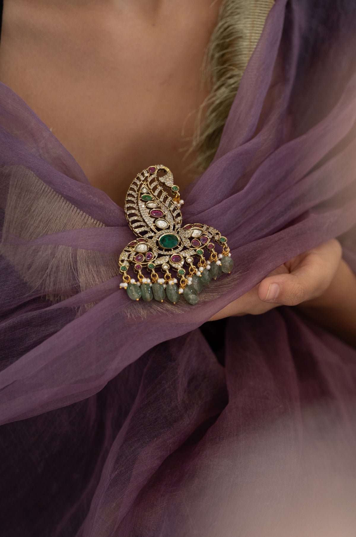 Anarkali Green Polki Kalgi