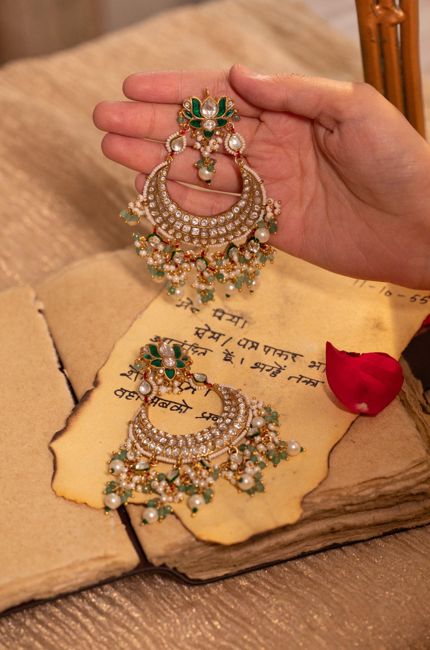 Pritha Mint Kundan Chandbali Earrings