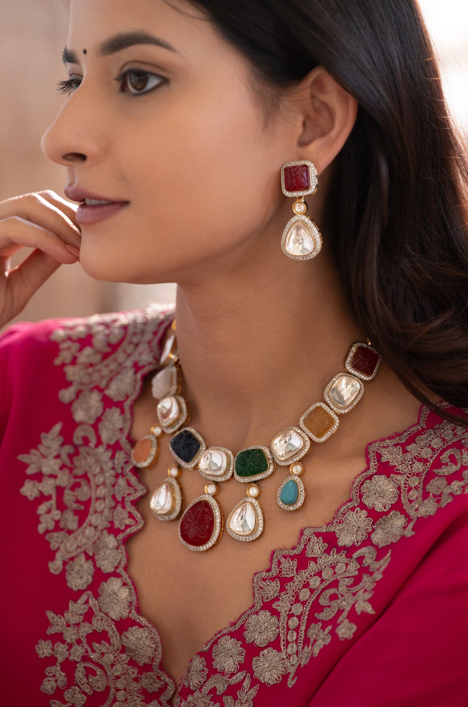 Nishika Navrattan Necklace Set