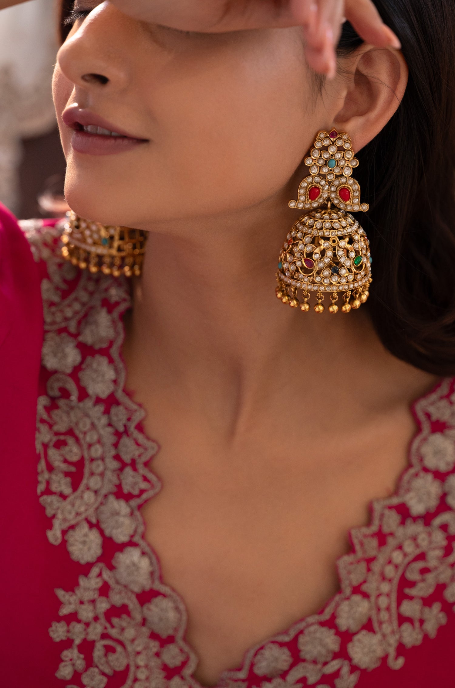 Saira Multicolored Kundan Jhumka Earrings