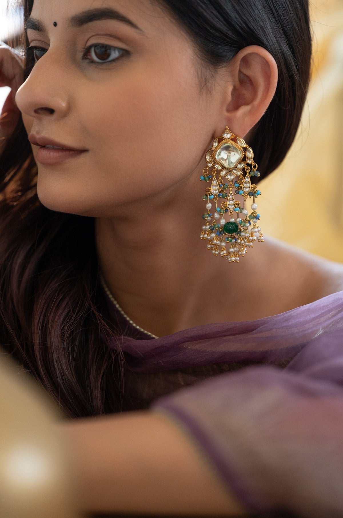 Hansika Green Kundan Earrings